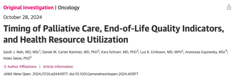 Timing of Palliative Care and End-of-Life Quality Indicators